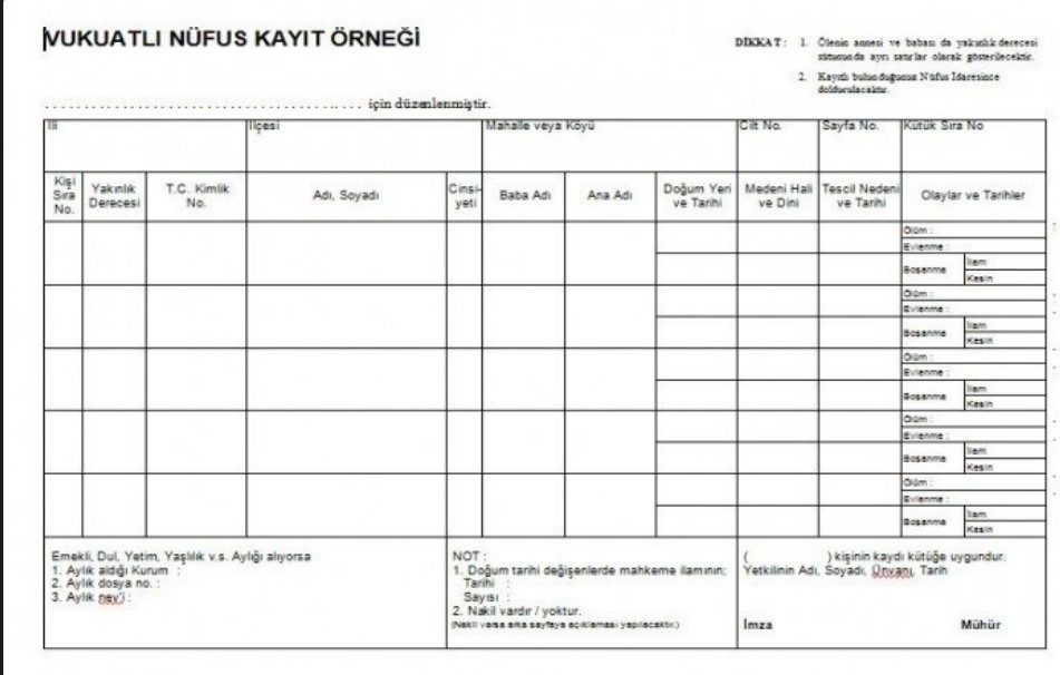 Nüfus Kayıt Örneği Tercümesi